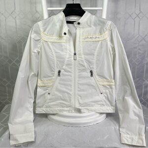 Calvin Klein Jeans Girls Size Medium White Windbreaker Rhinestone Logo Jacket